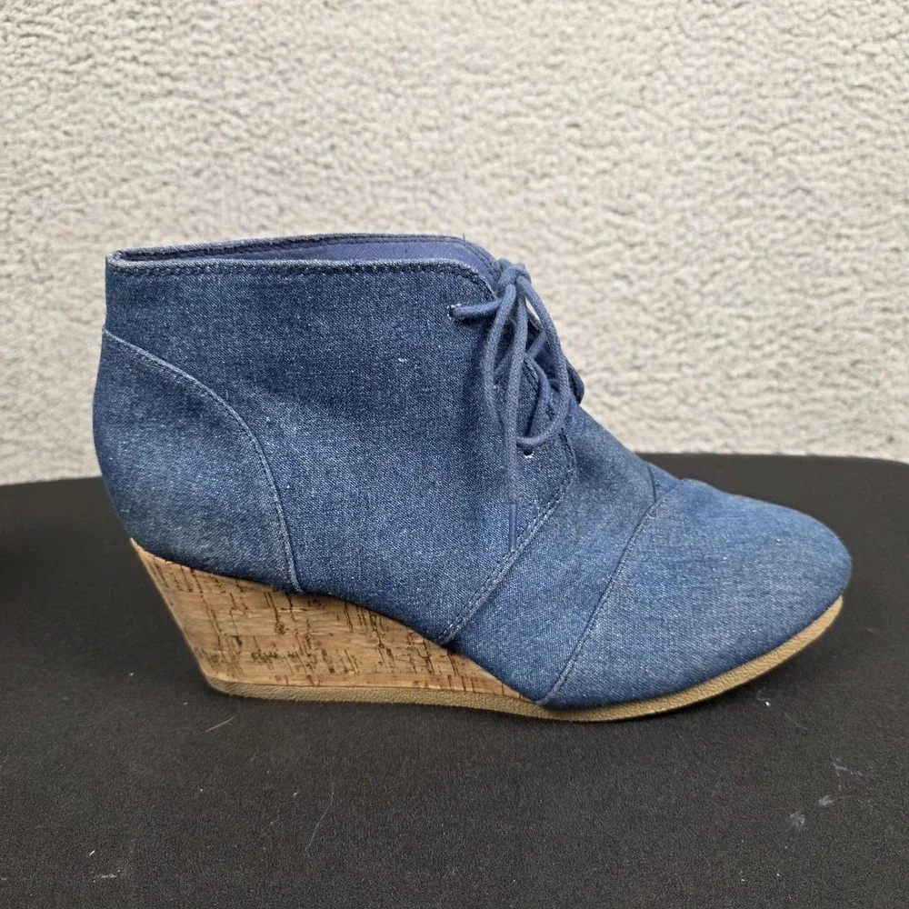 UNR8ED‎ Boots Womens Size 11 Blue Denim Lace Up Cork Wedge Ankle Booties SANDY2